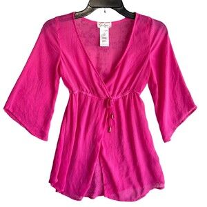 Jessica Simpson Sheer Cover Up Girl Size L Top Beach Pool Swimwear Hot Pink Kids